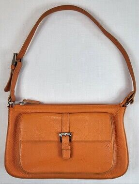 Talbots Leather Orange PURSE Shoulder Bag Front Snap Pocket Zip Closure Buckle